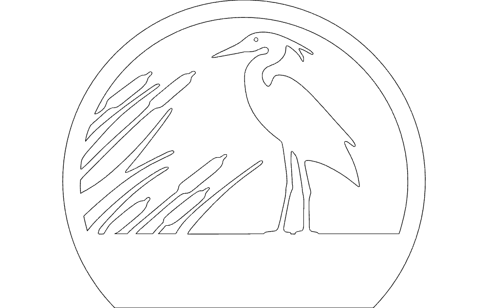 Elegant Heron and Reeds Circle Vector Art DXF File