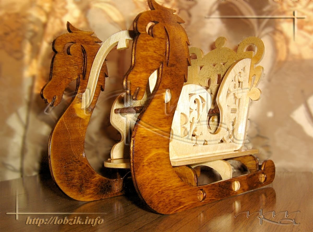 Elegant Horse-Drawn Sleigh 3D Puzzle Laser Cut Vector Plan