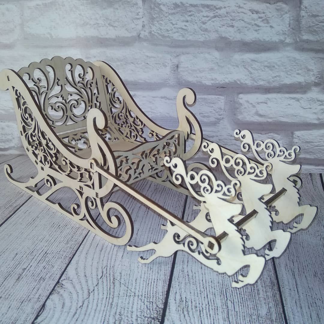 Elegant Laser Cut Christmas Sleigh with Reindeer Vector File