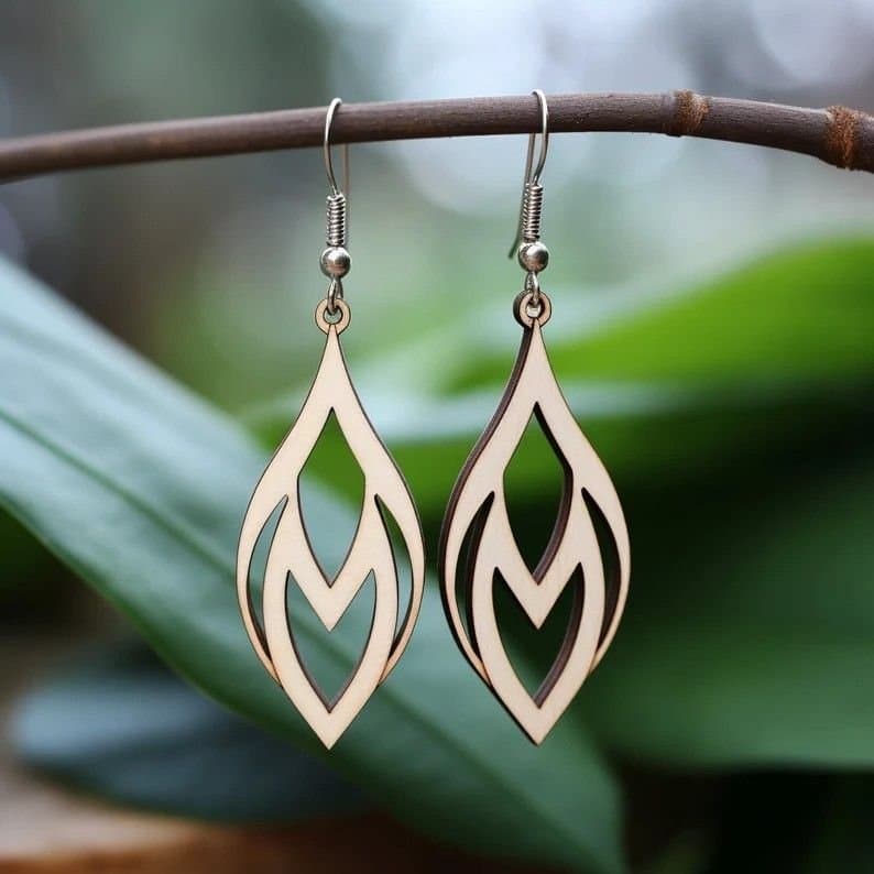 Elegant Leaf Shape Laser Cut Earrings Vector File