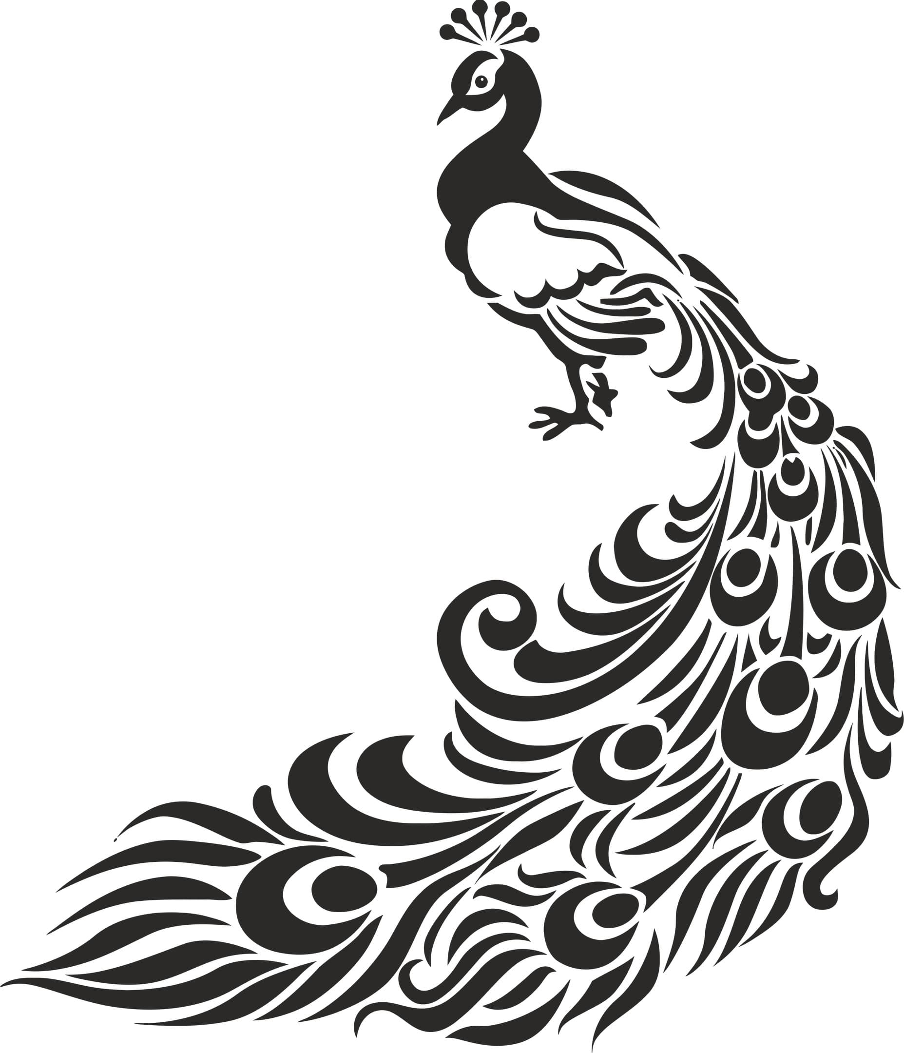 Elegant Peacock Silhouette Vector Design for Laser Cutting