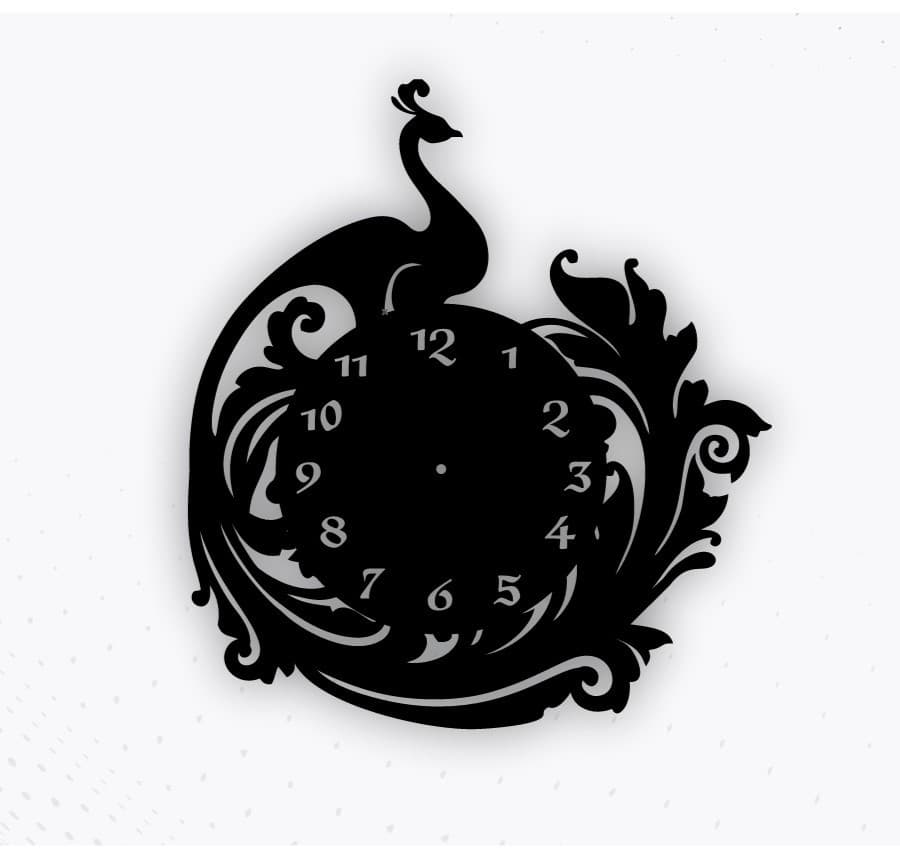 Elegant Peacock Wall Clock Laser Cut Vector File