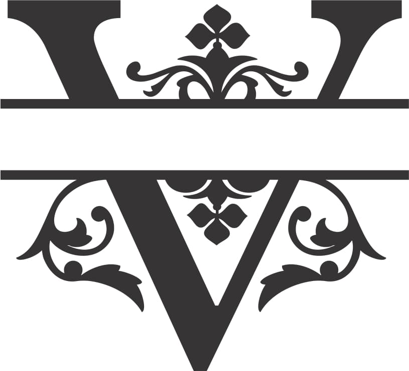 Elegant Split Monogram Letter V Vector File for Laser Cutting