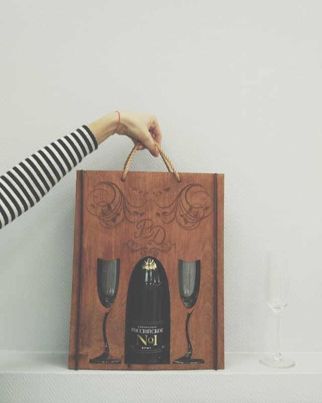 Elegant Wine Bottle and Glass Carrier Laser Cut Vector File
