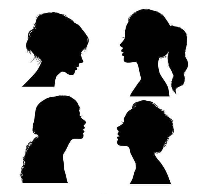 Elegant Women Profile Silhouettes Vector Set