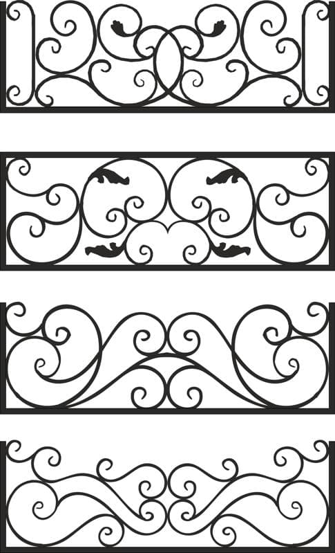 Elegant Wrought Iron Balcony Railing Panels Vector Files