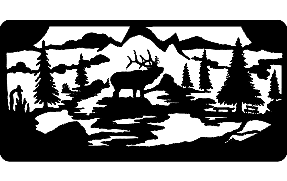 Elk Mountain Landscape Vector Laser Cut File DXF