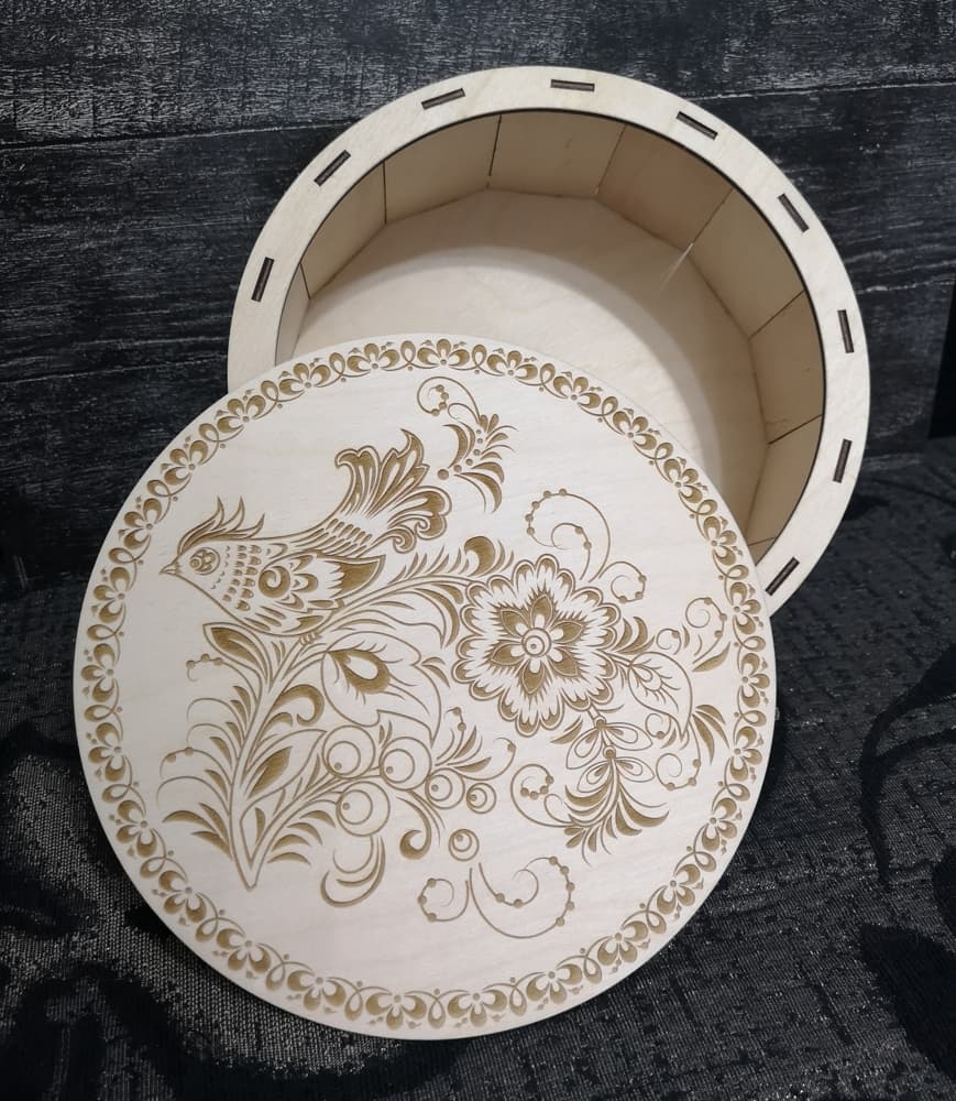Engraved Round Wooden Gift Box Laser Cut Vector Design