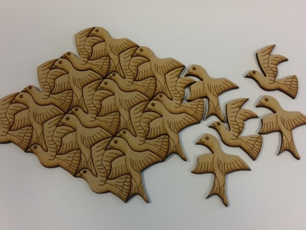 Escher Style Flying Birds Tessellation Vector DXF File