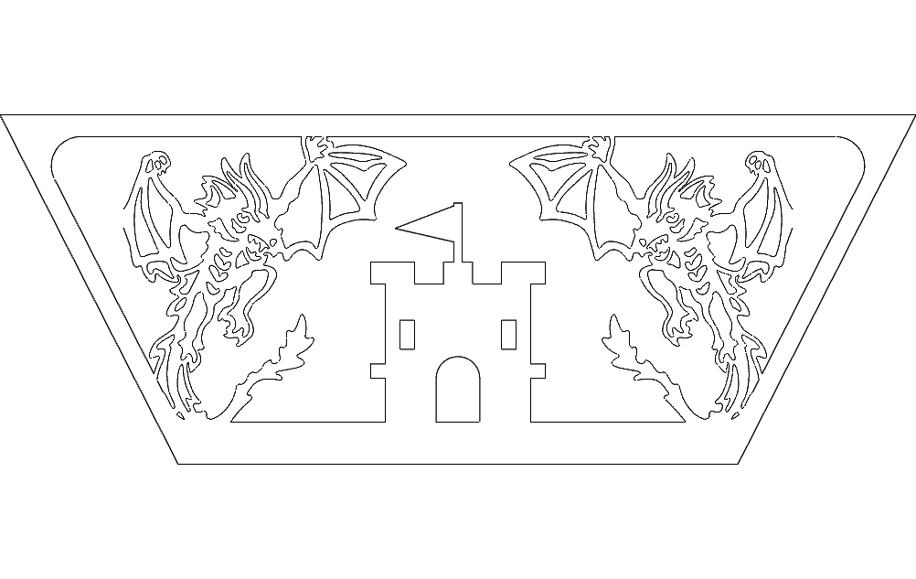 Fantasy Dragon and Castle Panel Vector Design DXF