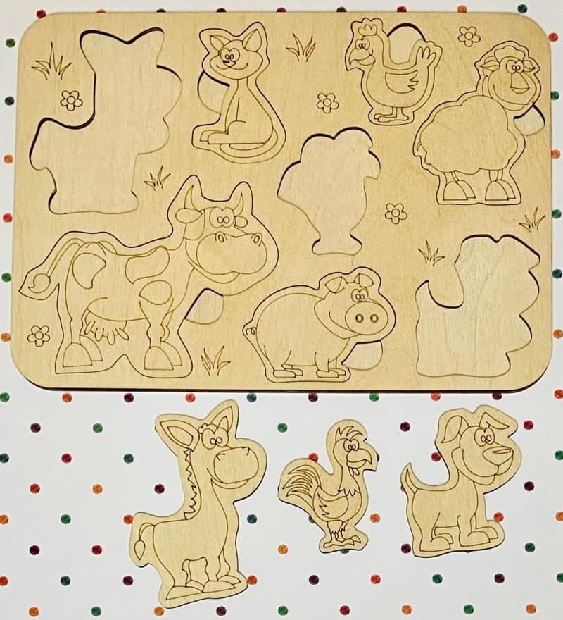 Farm Animal Wooden Puzzle Laser Cut File - Vector Design
