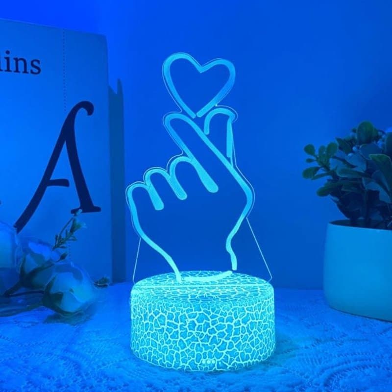 Finger Heart 3D LED Lamp Laser Cut Vector File