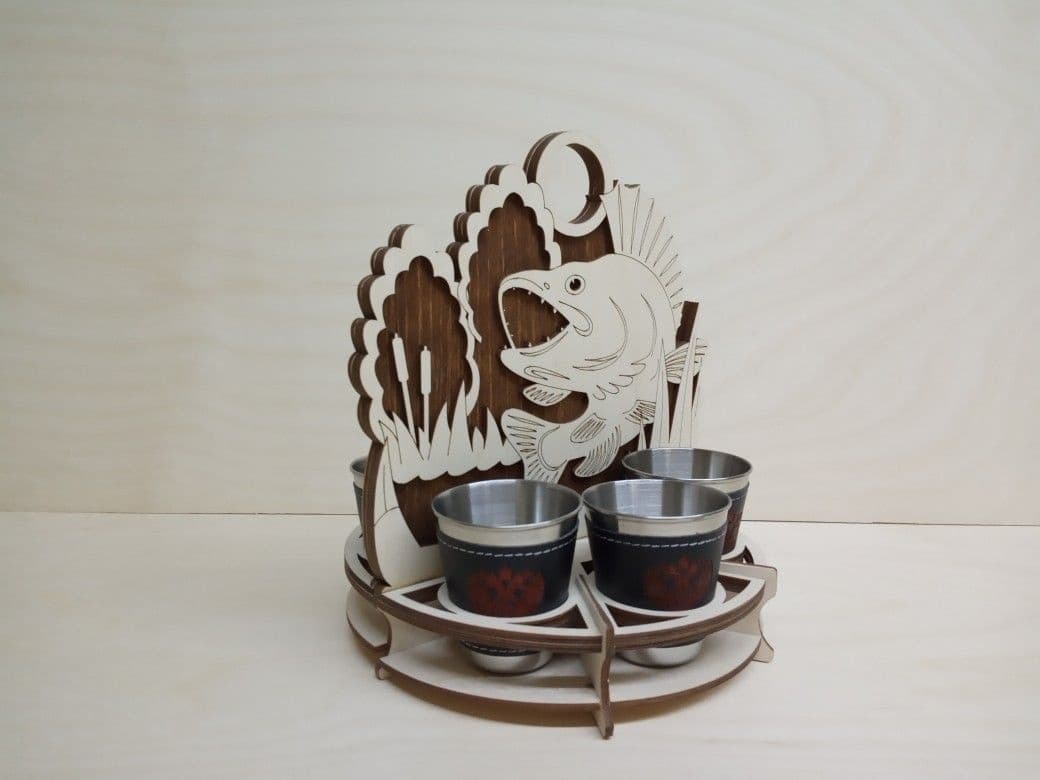 Fish Themed Shot Glass Holder Laser Cut Vector File