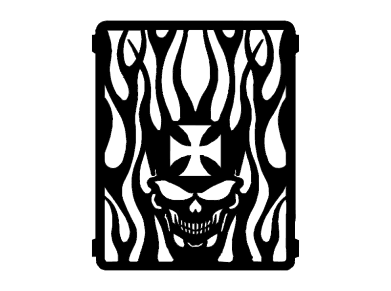 Flaming Skull with Iron Cross Vector Design DXF File