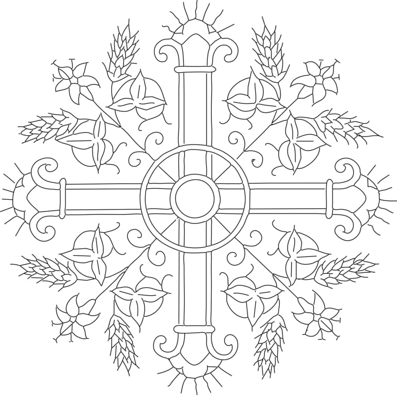 Floral Cross with Wheat Vector Design for Laser Cutting DXF