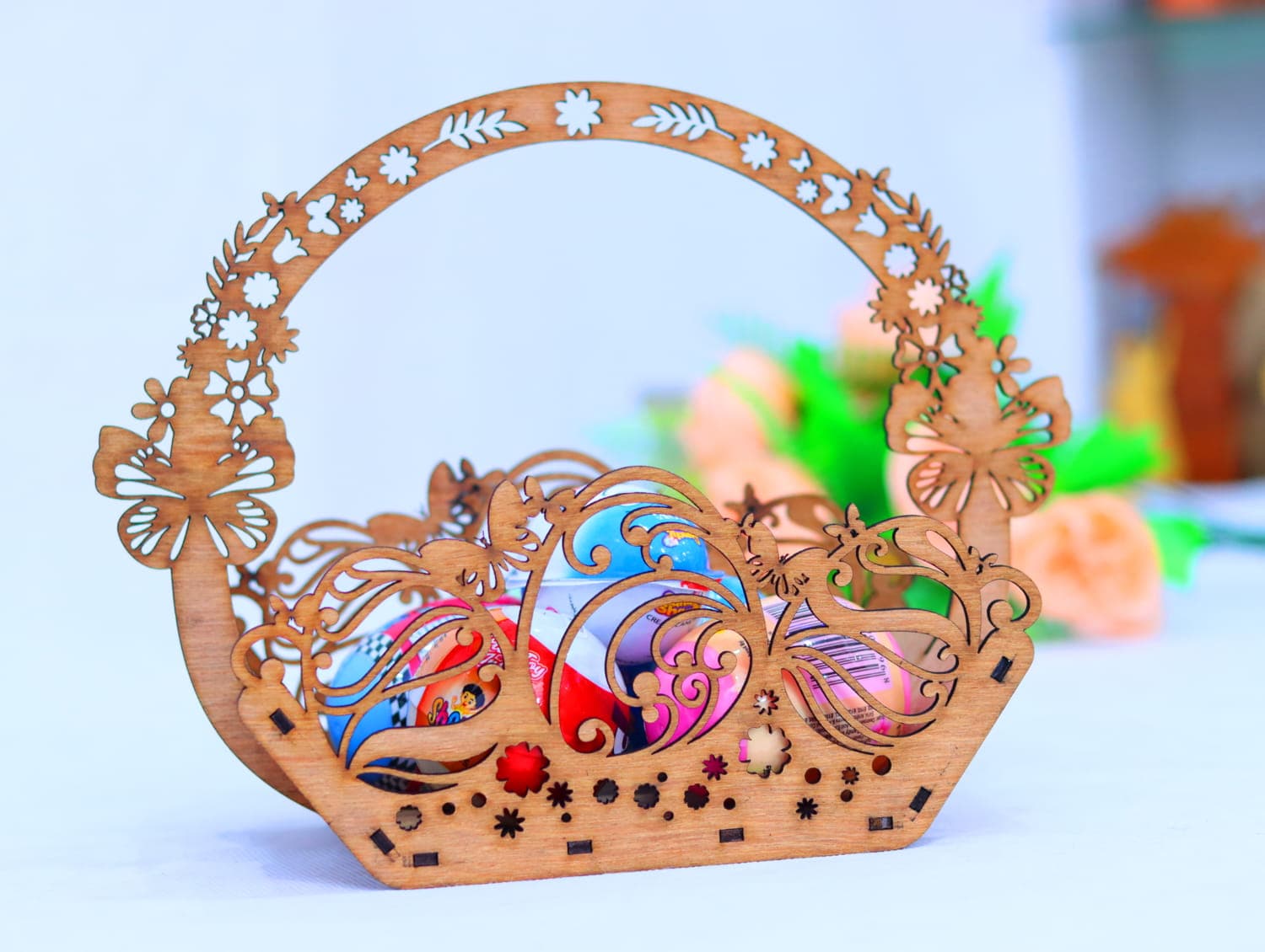 Floral Easter Basket Laser Cut Vector Plan (SVG, DXF)