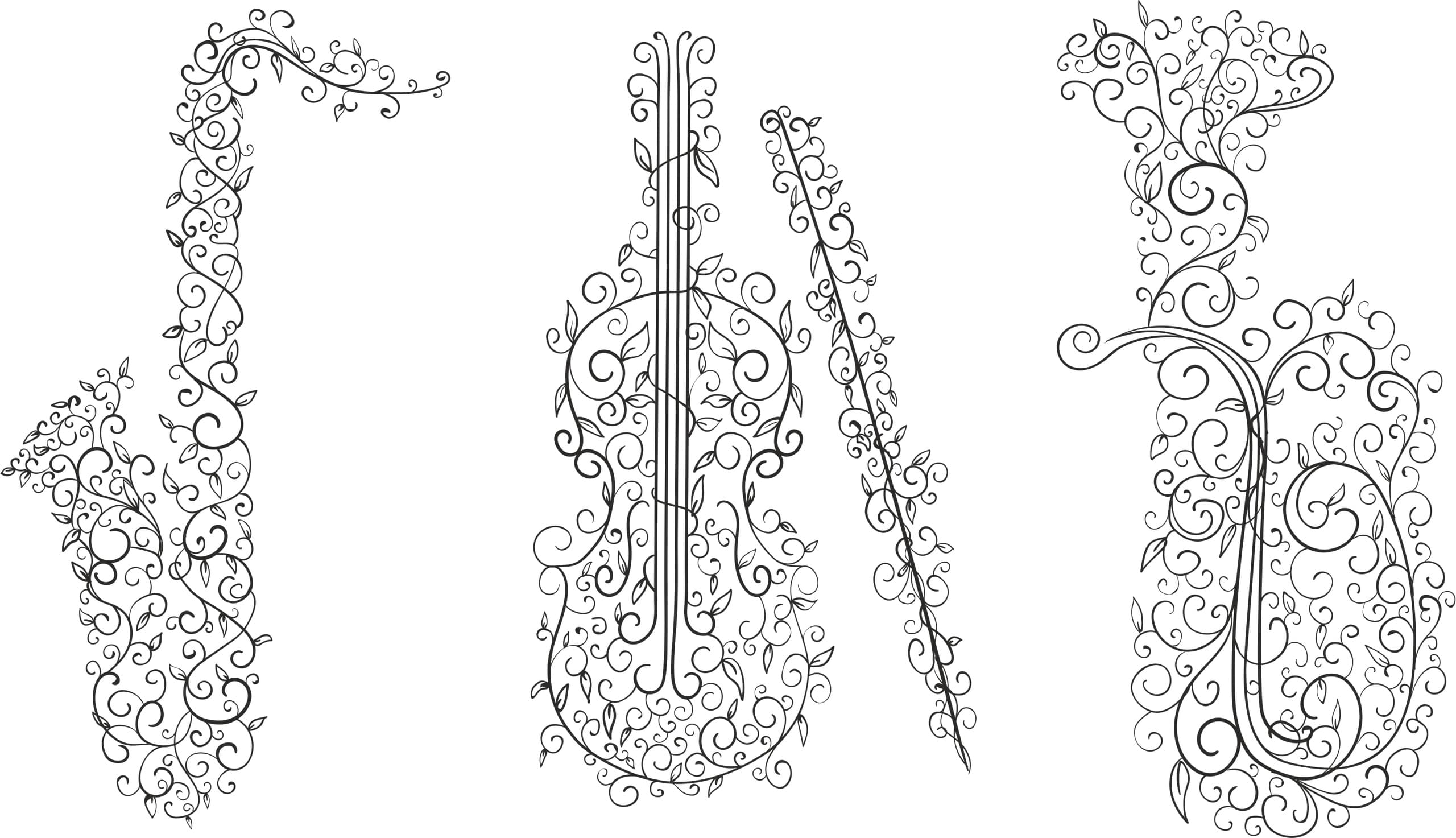 Floral Musical Instruments Vector Set for Laser Cutting