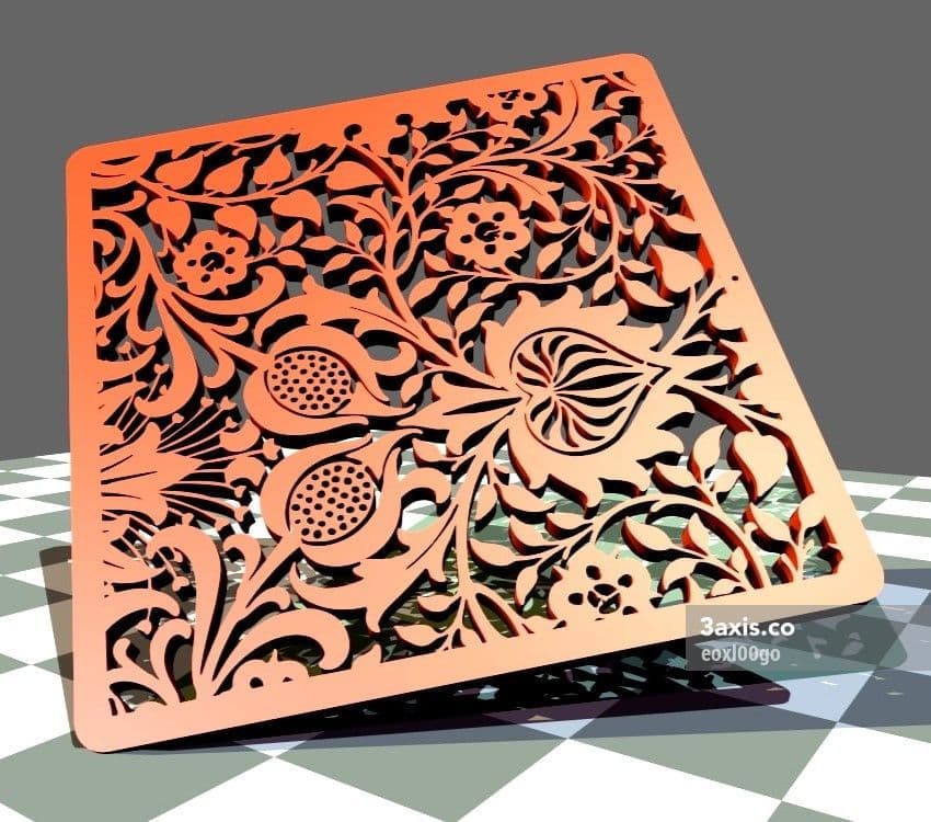 Floral Pomegranate Decorative Panel Laser Cut Vector SVG File