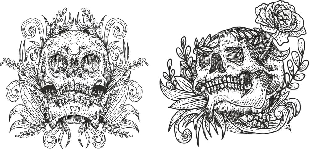 Floral Skull Art Vector Designs for Laser Cutting (CDR, SVG, DXF)