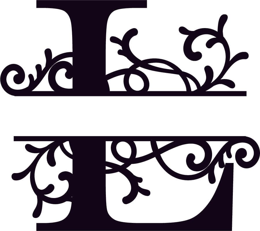 Floral Split Monogram Letter L Vector for Laser Cutting