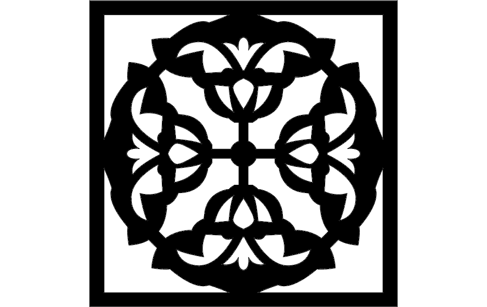 Floral Square Decorative Panel Vector DXF Design