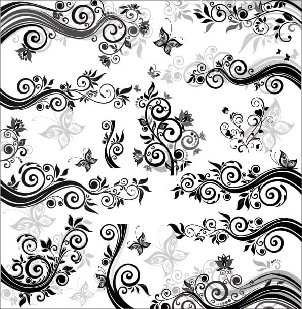 Floral Swirls and Butterflies Vector Set for CNC Laser Cutting