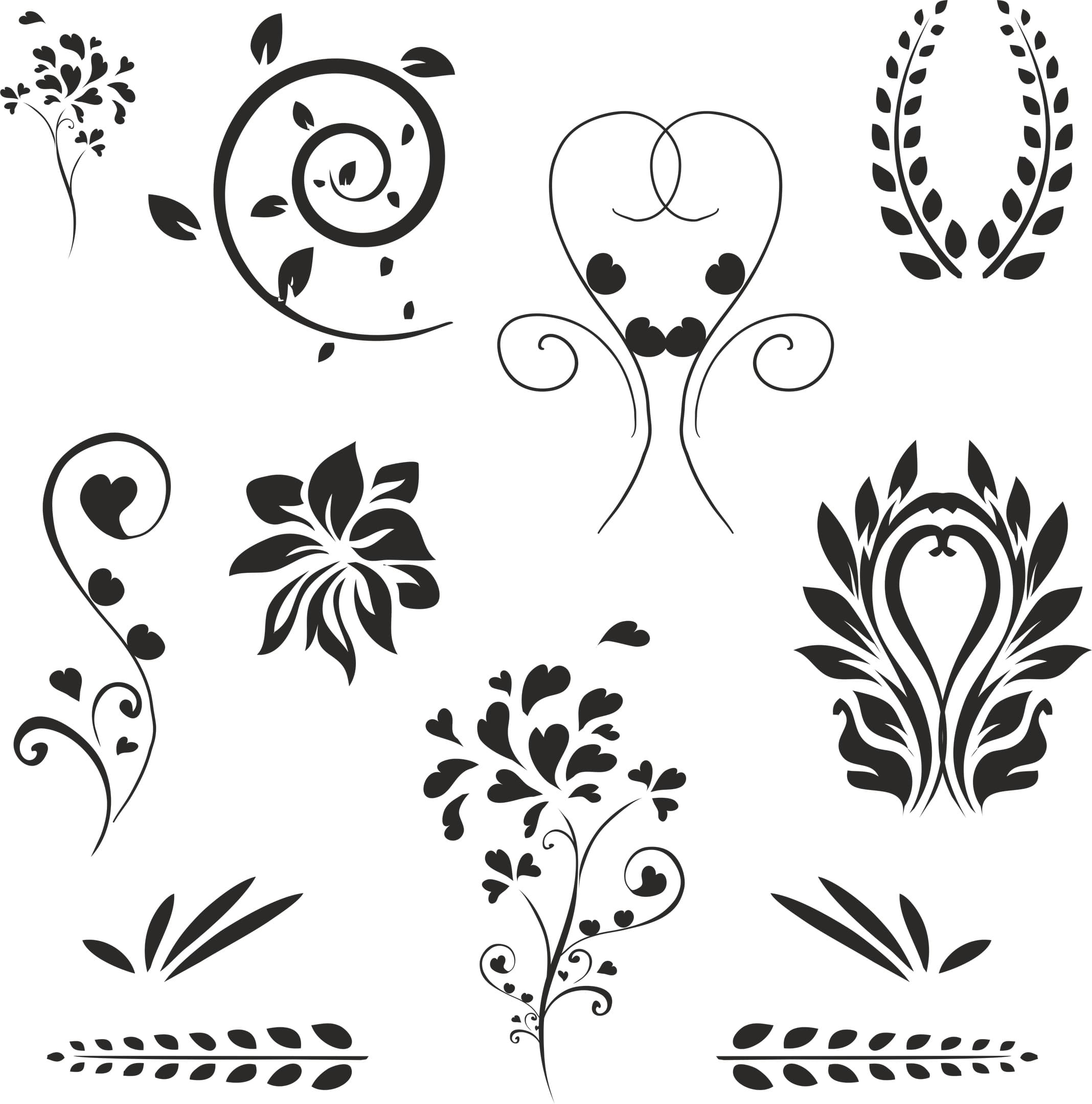 Floral Swirls and Ornament Elements Vector Set