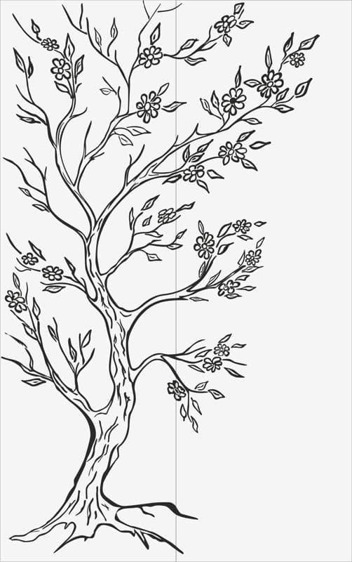 Flowering Tree Decorative Panel Laser Cut File Vector