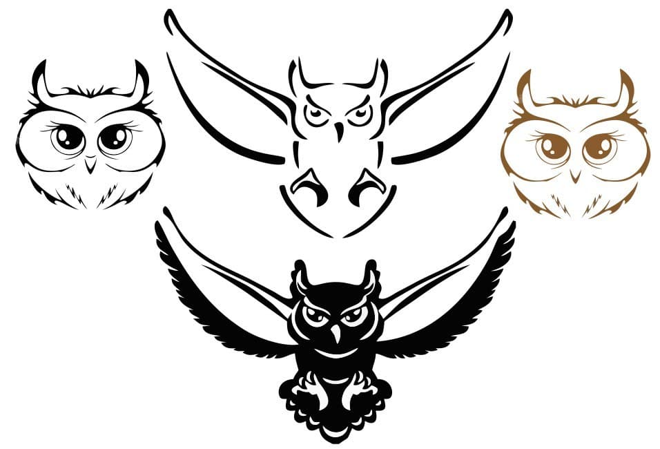 Flying and Cute Owl Silhouettes Vector File for Laser Cutting