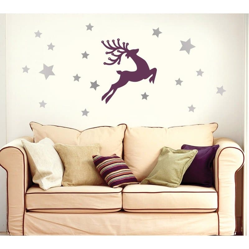 Flying Christmas Reindeer and Stars Vector Design File