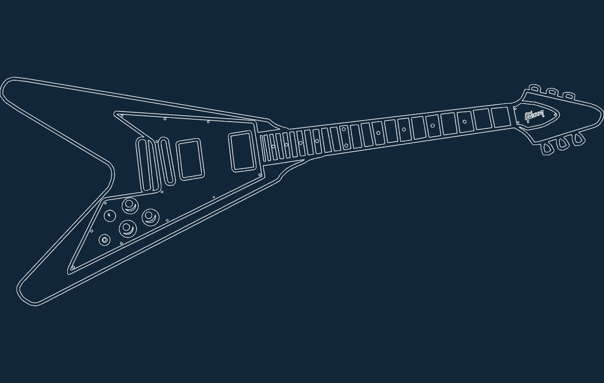 Flying V Electric Guitar Vector File for Laser Cutting DXF