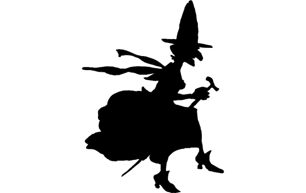 Flying Witch Silhouette DXF Vector File for Laser Cutting