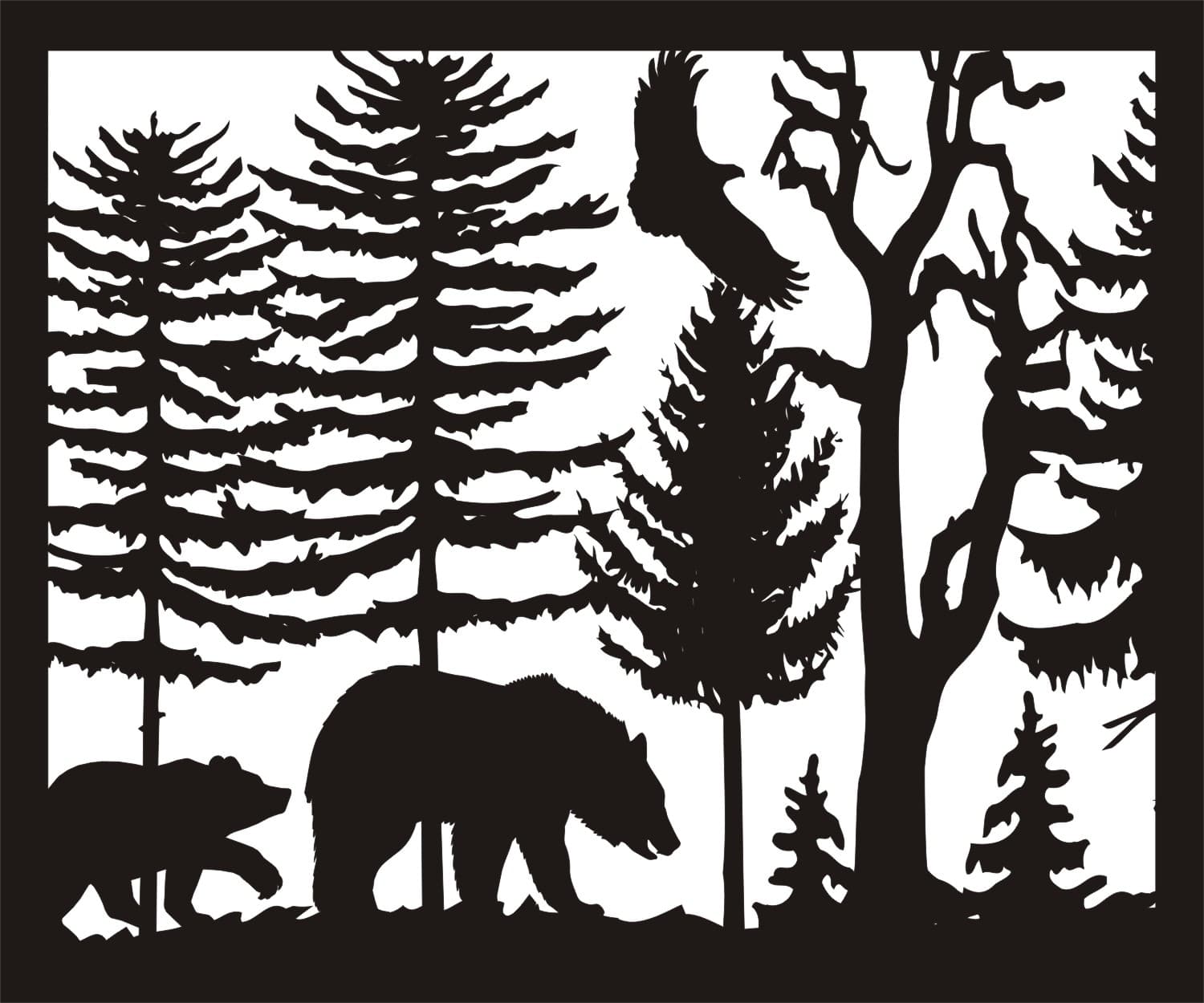 Forest Wildlife Scene with Bears and Eagle Vector DXF