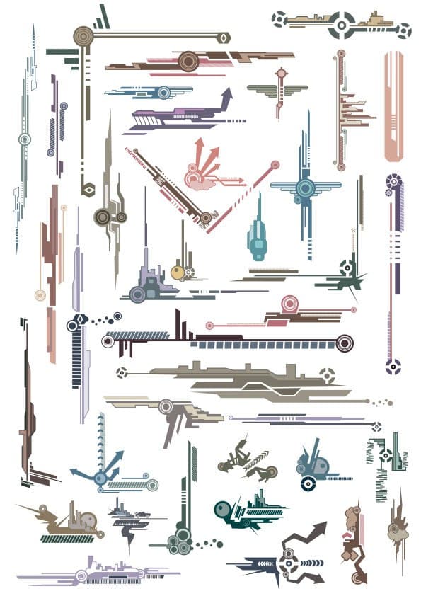 Futuristic Techno Decorative Elements Vector Set (CDR, SVG)