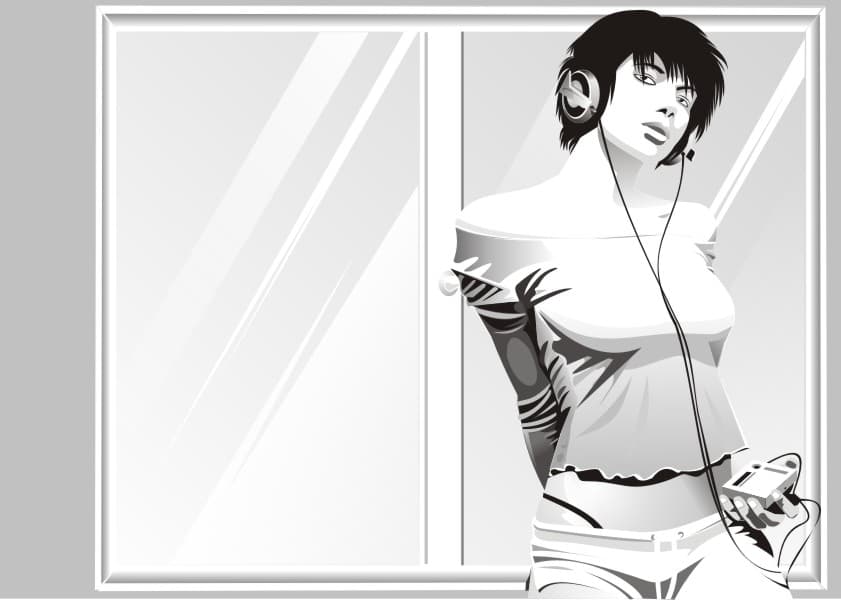 Girl Listening to Music Vector Design for Vinyl and Etching