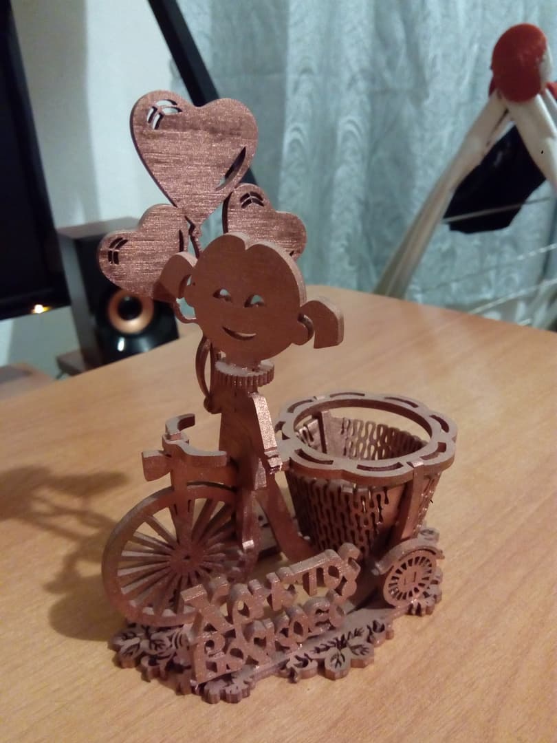 Girl on Bicycle Desk Organizer Laser Cut Vector File