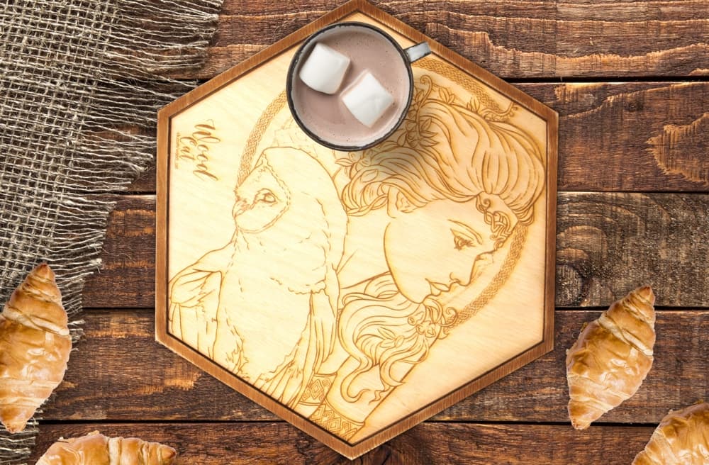 Goddess and Owl Hexagon Tray Laser Cut Vector File