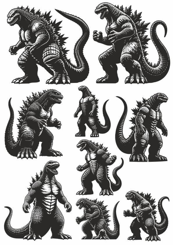 Godzilla Monster Vector Silhouette Set for Laser Engraving CDR