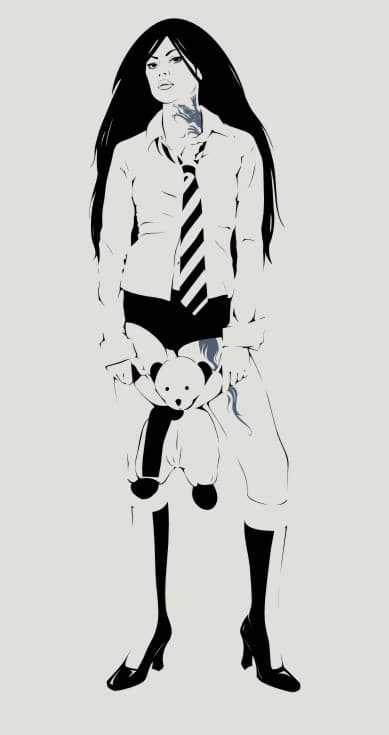 Goth Girl with Teddy Bear Vector Stencil - DXF & SVG