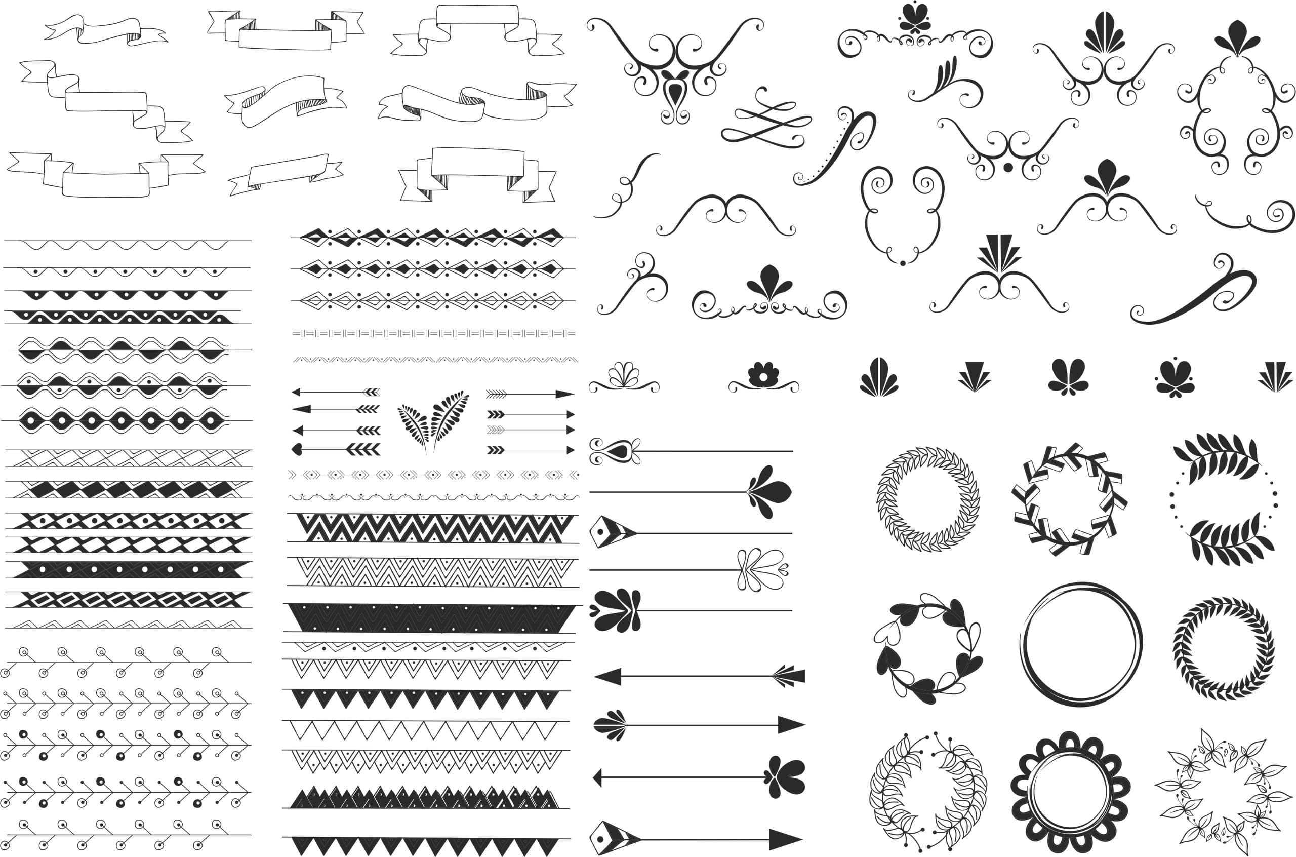 Hand-Drawn Decorative Ornaments and Borders Vector Collection