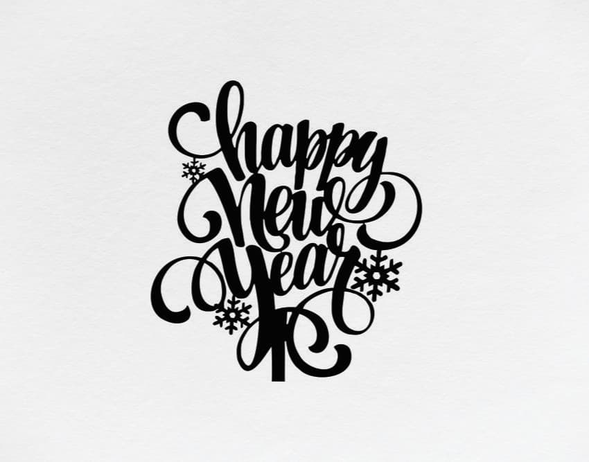 Happy New Year Cake Topper Laser Cut Vector File