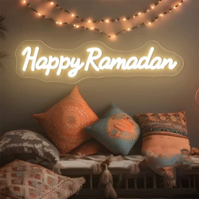 Happy Ramadan Neon Style Wall Sign Vector File (SVG, DXF)
