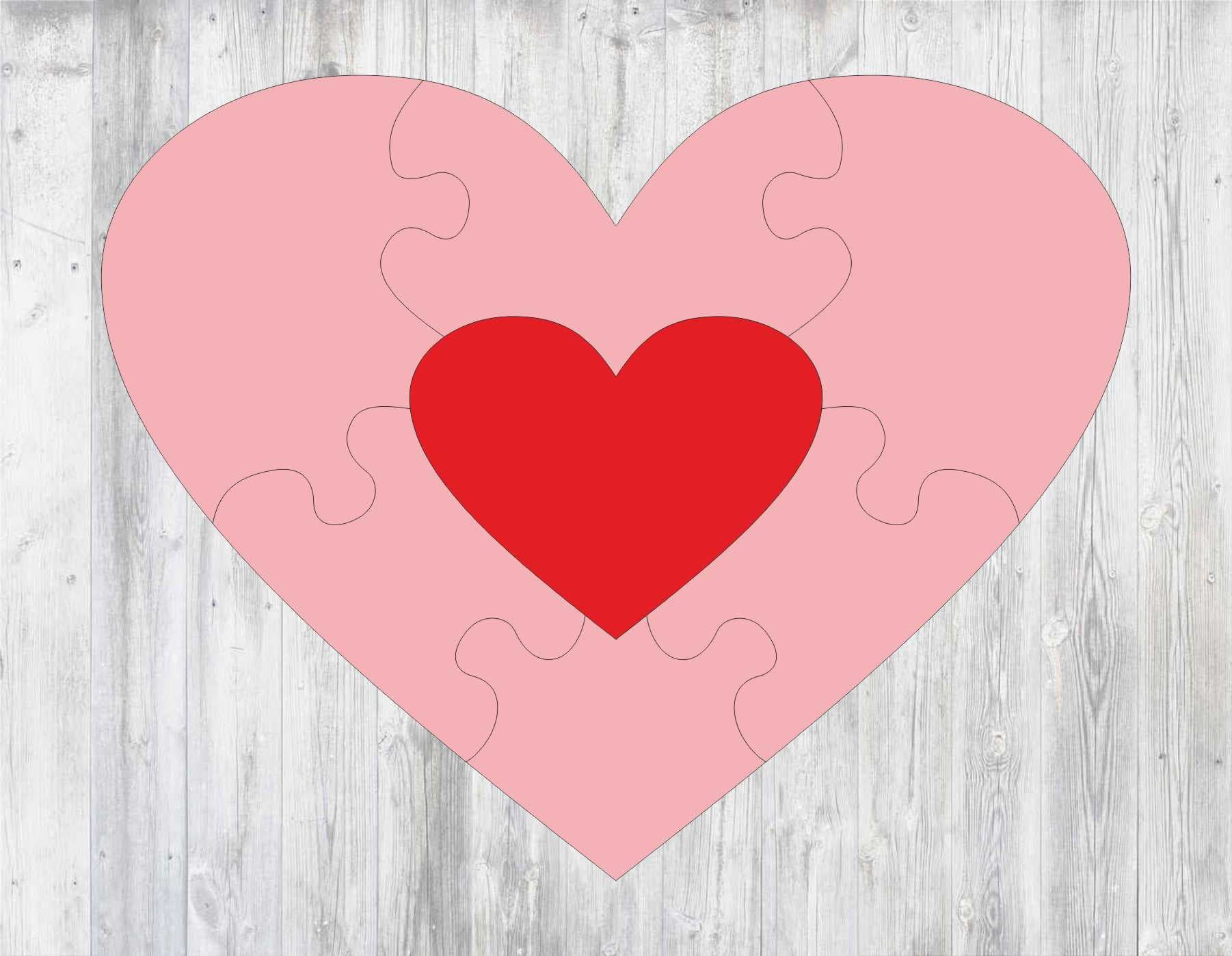 Heart Jigsaw Puzzle Vector Template for Laser Cutting