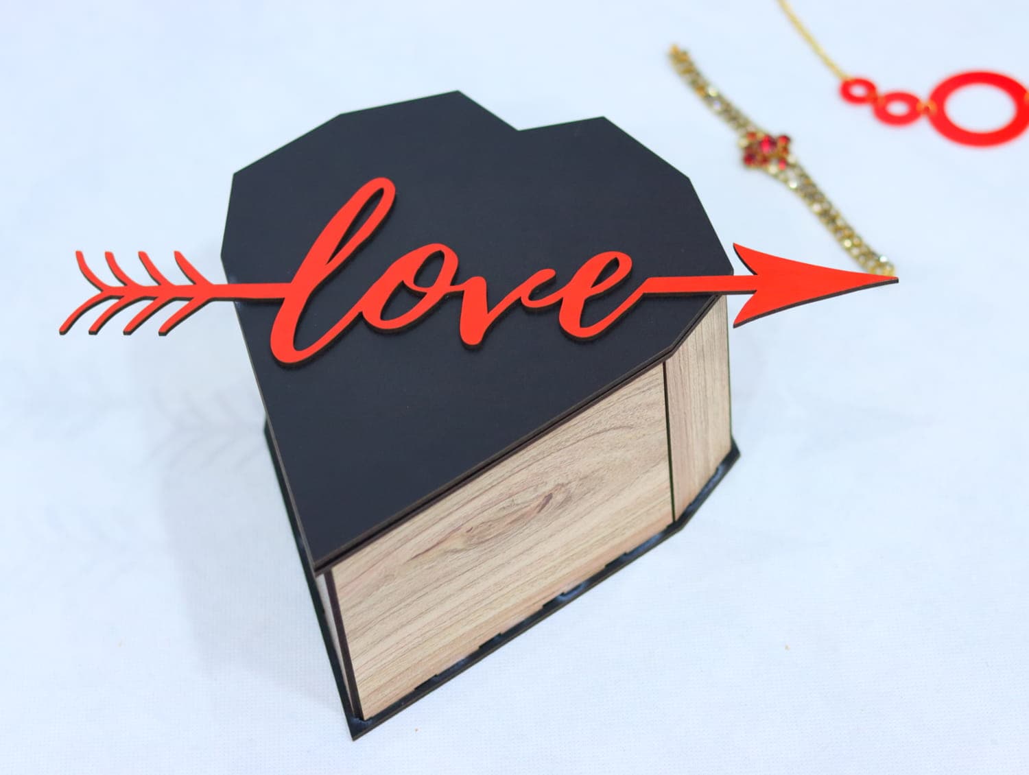 Heart Shaped Gift Box with Love Arrow Laser Cut Vector File