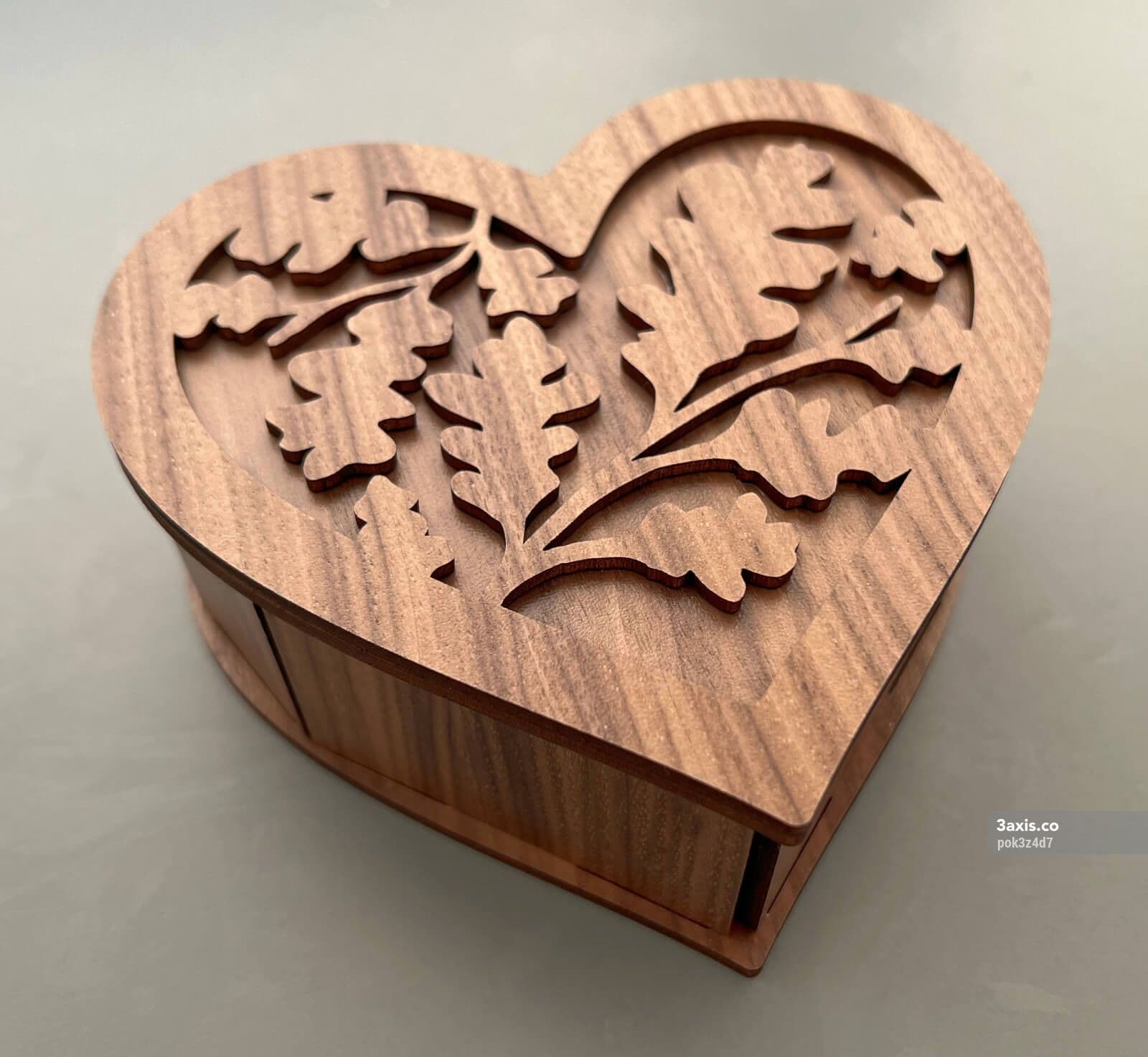 Heart Shaped Jewelry Box with Oak Leaves Laser Cut SVG File