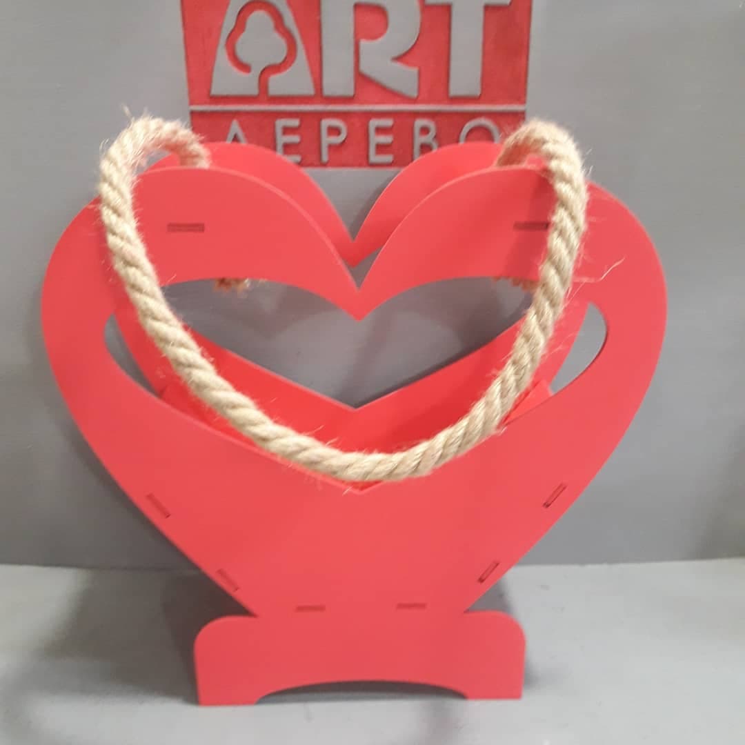 Heart Shaped Wooden Flower Basket Laser Cut Vector File (CDR)