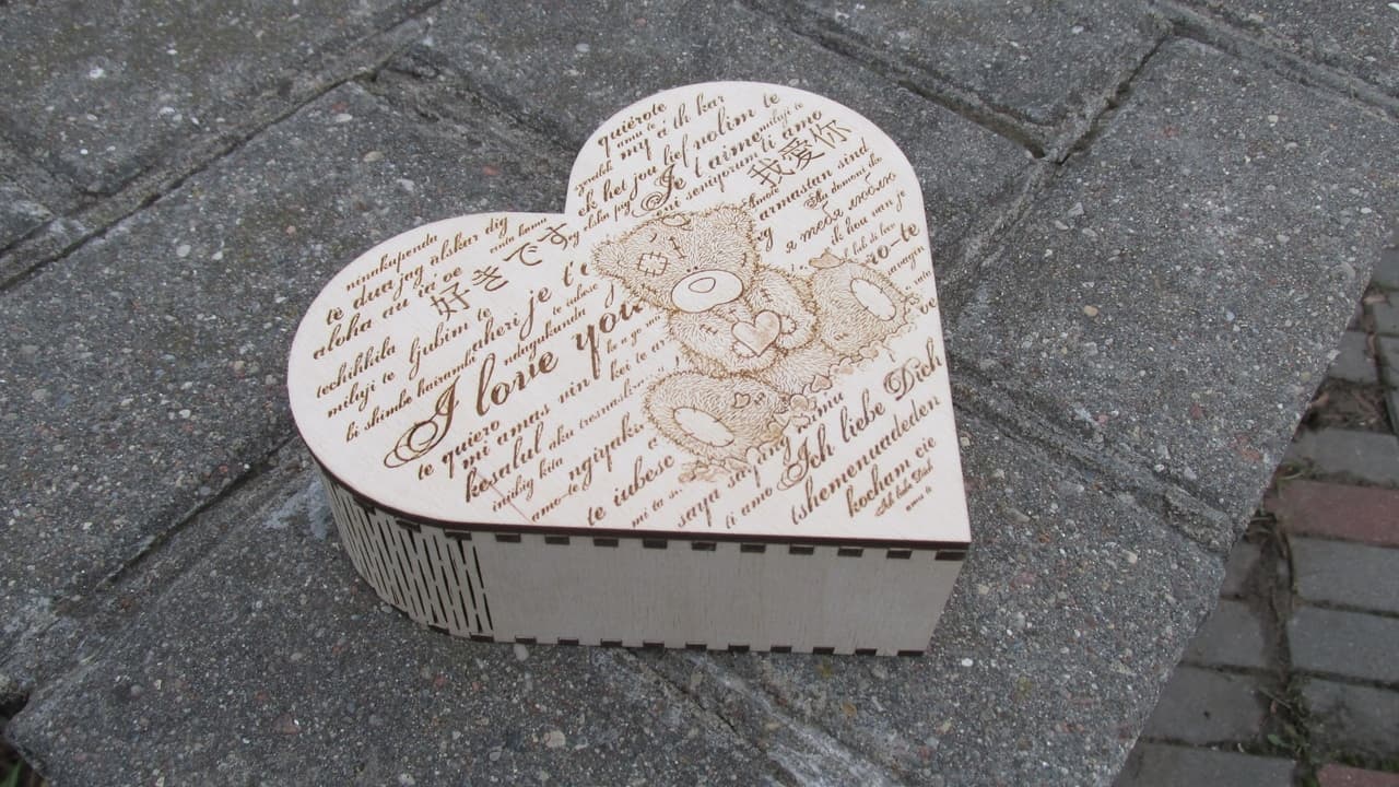 Heart-Shaped Wooden Gift Box with Teddy Bear Laser Cut CDR File