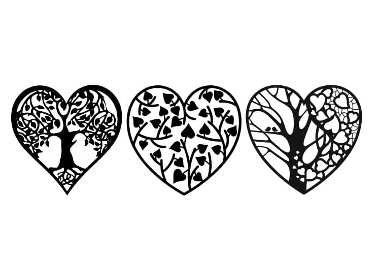 Heart Tree Vector Set for Laser Cutting, DXF and SVG Files