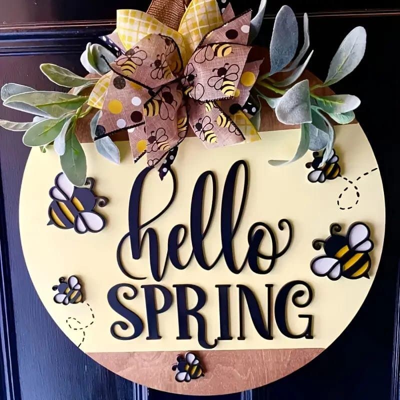 Hello Spring Bee Door Hanger Laser Cut Vector File