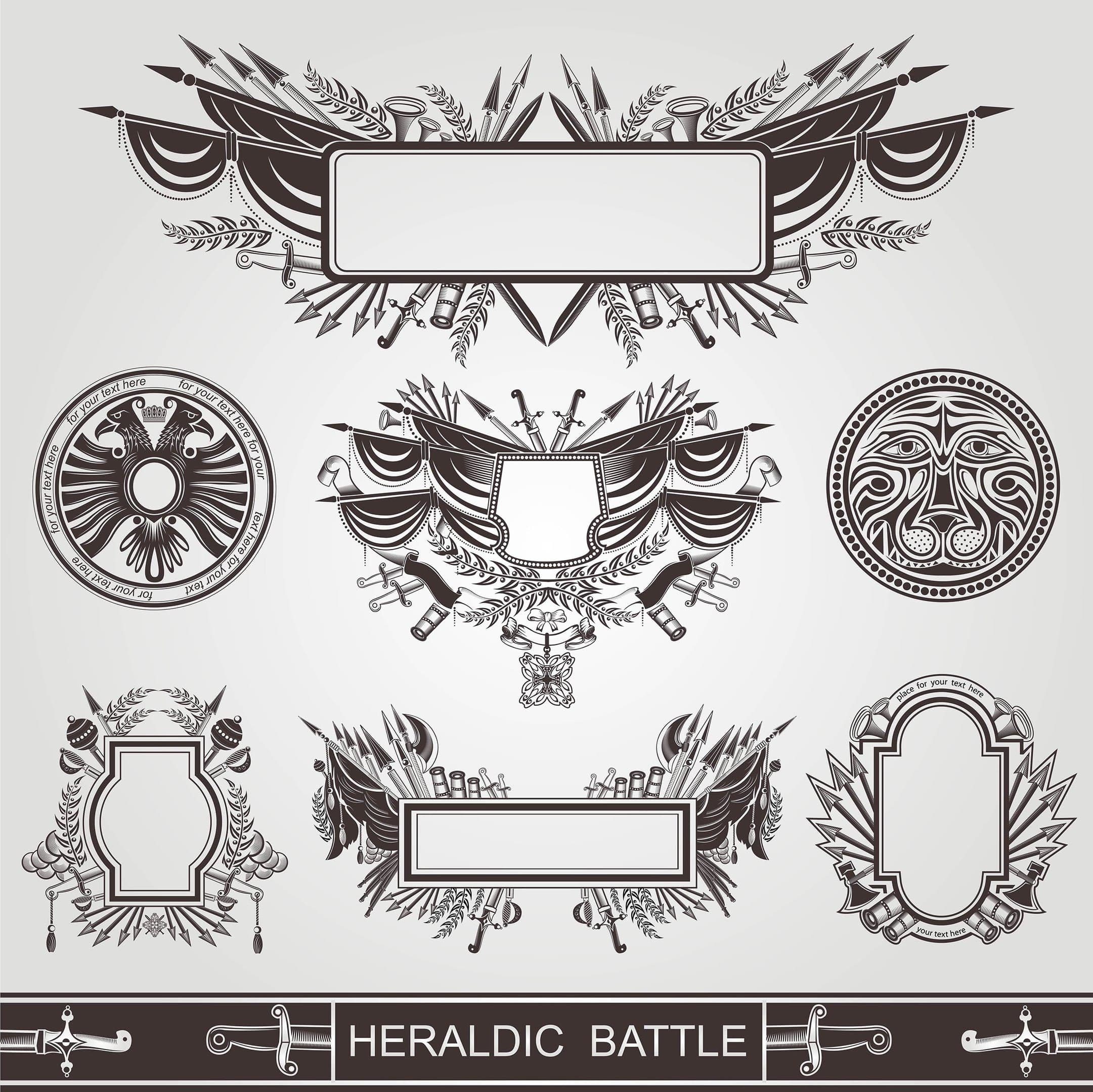 Heraldic Battle Emblems and Frames Vector Set